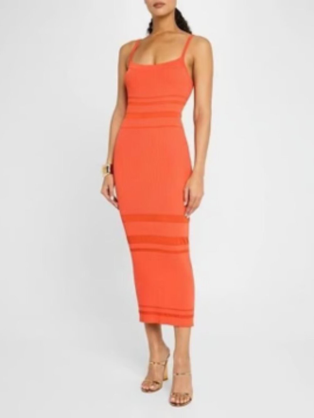 Ramy Brook Women's Orange Sleeveless Shiann Ribbed Knit Midi Dress X Large NWT